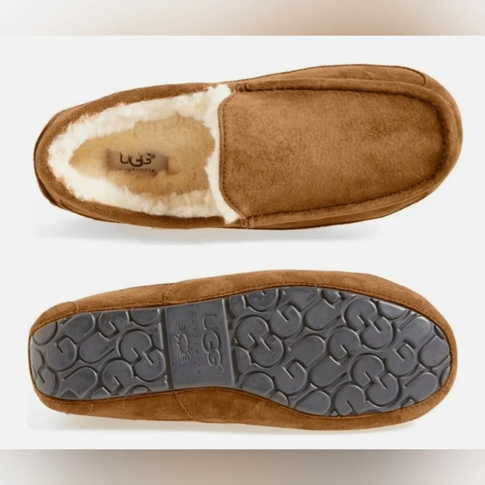UGG Men's Ascot Moccasin Suede Chestnut Slippers Size 11 New MSRP $114.99